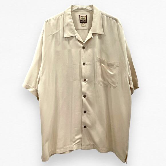 Tommy Bahama Shirt XL Tan Silk Button Down Short Sleeve Camp Casual Resort Wear - Picture 12 of 13